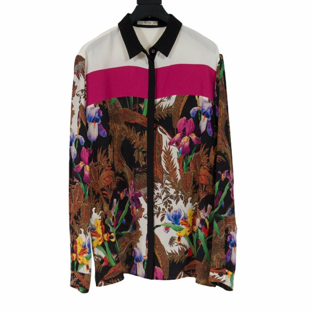 Floral Print Silk Long Sleeve Button Down